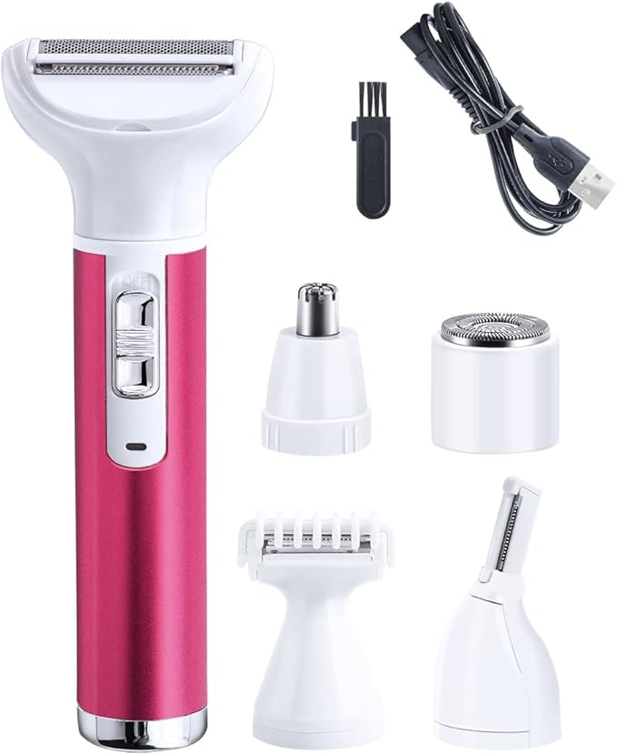 Electric Razor for Women Removal for Body Nose Hair Trimmer Face Shavers Eyebrow Legs Armpit Bikini Area Pubic Underarms Painless Rechargeable Portable 5 in 1 Womens Razors Set