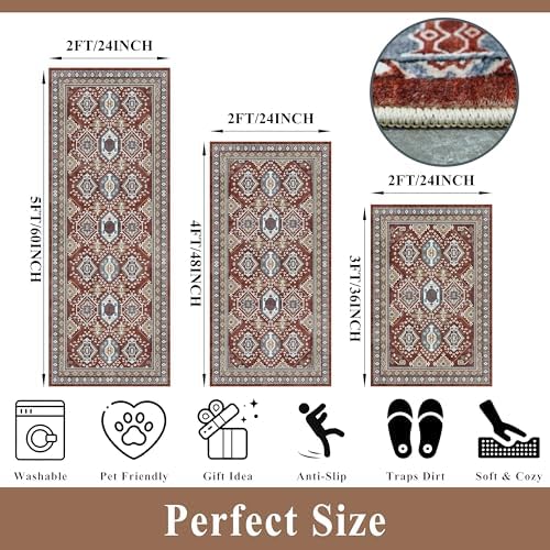 Washable Non-Slip Kitchen Rugs Set of 3 – Boho Soft Mats and Runner - Image 2