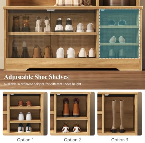 Hall Tree with Bench and Shoe Storage, 5-in-1 Coat Rack with Shoe Bench - Image 4