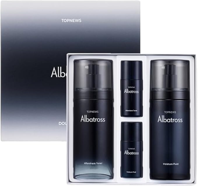 CHARMZONE Albatross Skincare for Men Aftershave Toner and Emulsion Set Father's Day Gift Set Hydrating Moisturizing Nourishing Toner+ Fluid + Travel size Total of 10.5 fl.oz