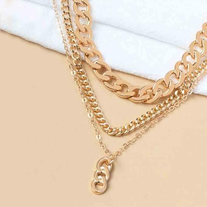 Punk Layered Necklace Choker Gold Cable Chain Necklace Vintage Chain Drop Necklace Multi Layer Necklace Set Jewelry for Women and Girls Gifts