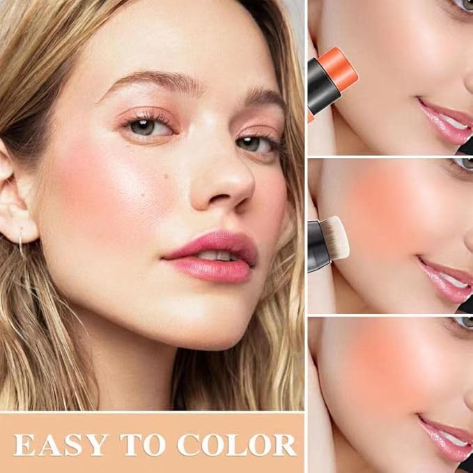 Cream Blush Stick with Brush,Waterproof Multi Cream Makeup Stick,Lightweight,Long-lasting,2 in 1 Multi Blush for Cheeks & Lip Tint & Eyeshadow Makeup(#03 Coral Orange)