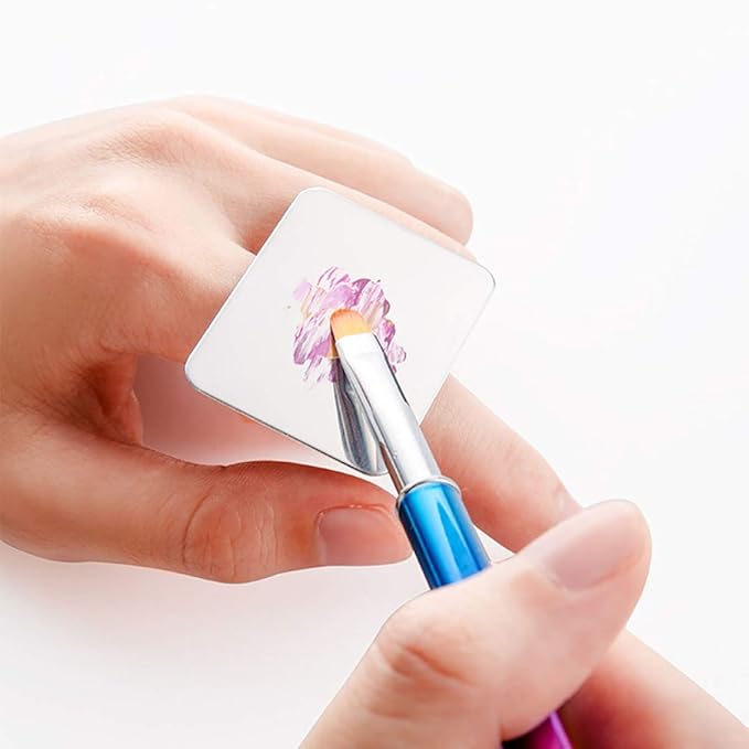 Minkissy Makeup Plate, Mini Nail Art Cosmetic Ring Palette Stainless Steel Foundation Mixing Palette with Spatula Tool