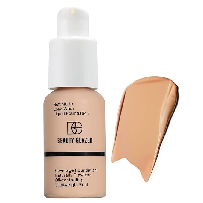 Beauty Glazed Soft Matte Silky Full Coverage Liquid Foundation, Multi-Use Buildable Foundation Lightweight Feel Oil Control Longwear Naturally Flawless Coverage Foundation (104 Buff Beige)