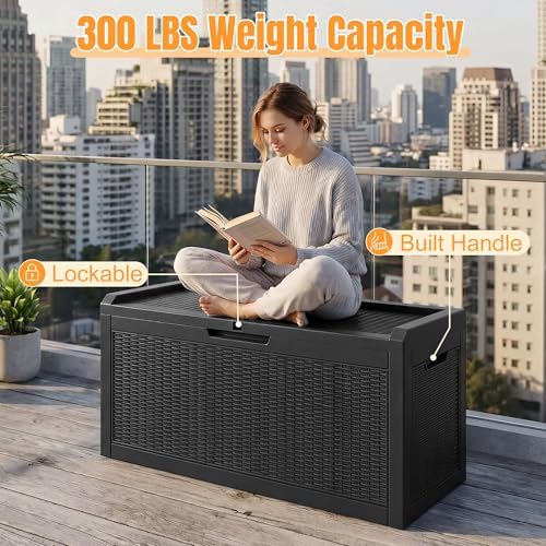 Outdoor Storage Box, 100 Gallon Waterproof Resin Patio Deck Box - Image 6