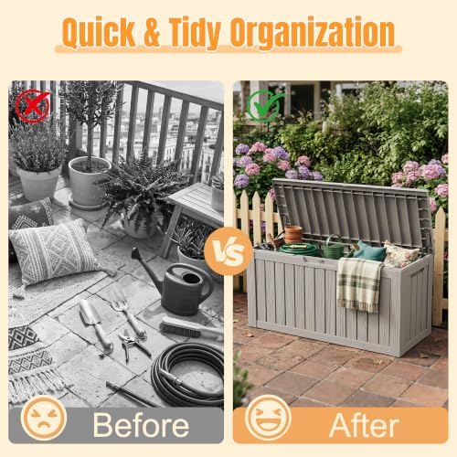 Outdoor Storage Box, 140 Gallon Waterproof Resin Deck Box - Image 4
