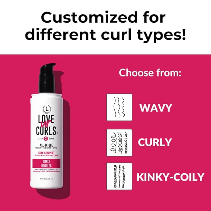 Love Ur Curls - Shampoo, Conditioner, Curly All In One Styler to repair, define and hydrate hair and Irish Sea Moss Gel for touchable hold