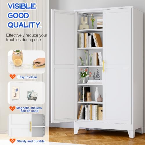 GAIOUS 79" Tall Kitchen Pantry Cabinet, Metal Storage Cabinet White Cupboard - Image 4