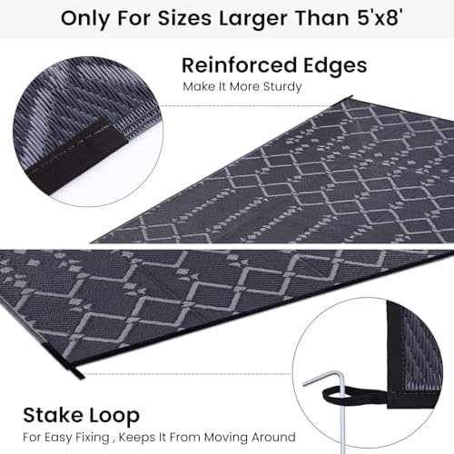 Smiry Outdoor Rug 6x9 ft Waterproof Reversible Boho Mat, Dark Grey - Image 4