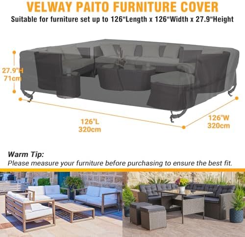 Patio Furniture Covers Waterproof Outdoor Table Cover 126"Lx126"Wx28"H - Image 2
