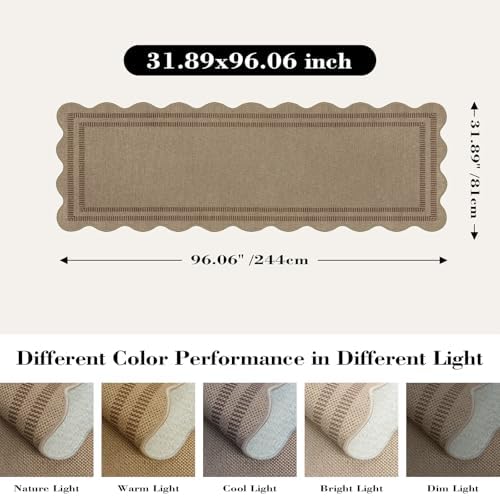 Scalloped Easy Jute 2.6x8 Kitchen Runner Rug, Washable Rugs - Image 2