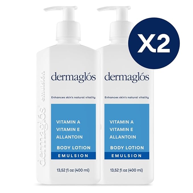 Dermaglos 2-pack Moisturizing Body Lotion for Dry Skin with Extra Vitamin A, Vitamin E & Allantoin | Hydrating & Regenerating formula for Stretch Marks, Tattoos, Scars & Wrinkles | 13.52 Fl Oz.