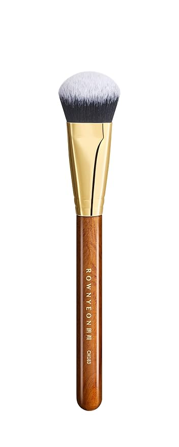 Desert Oak Series Angled Dome Cream Blush Brush - Medium Nylon Bristles for Flawless Cream/Liquid Blush Application, Seamless Stippling & Blending, Bubinga Handle & Brass Ferrule (CM 183)