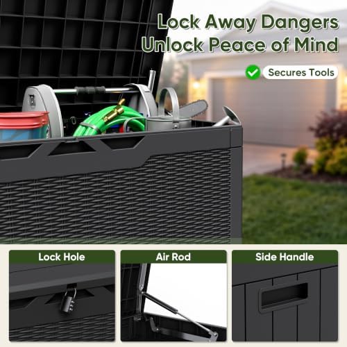 Flamaker Outdoor Storage Box 100 Gallon Waterproof Resin Deck Box - Image 2