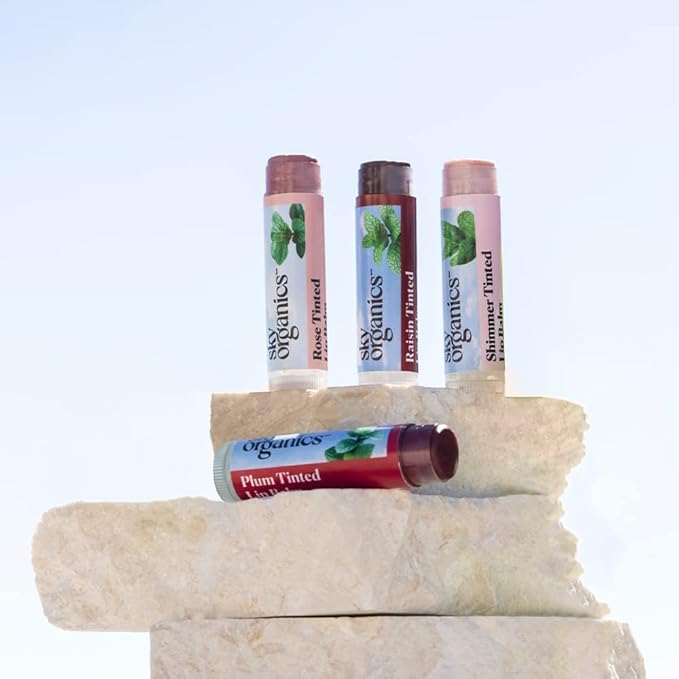 Sky Organics Tinted Lip Balms for Lips to Moisturize, Soften & Add A Wash of Color, Four Assorted Shades, 4pk.