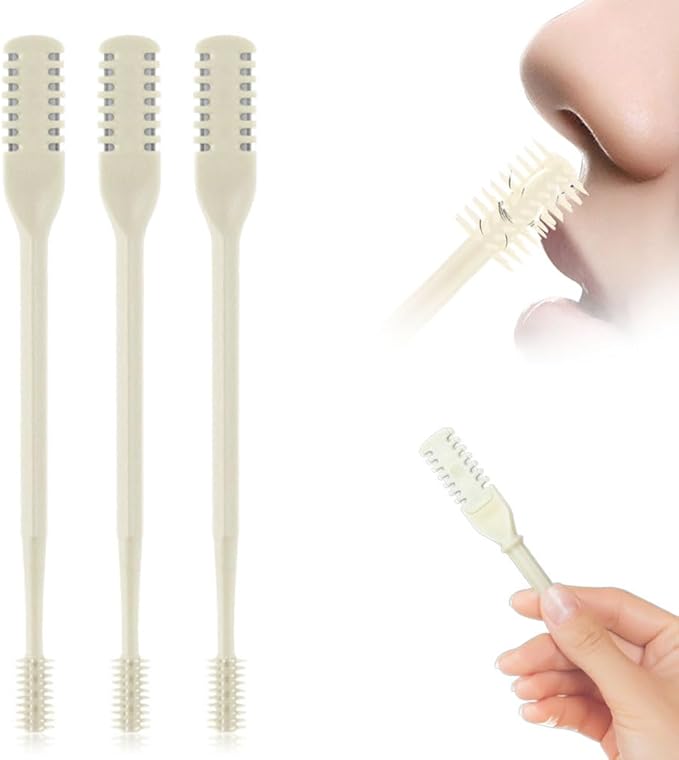 Nasal Hair Cutter, 2025 Upgraded Double Sided Noses Hairs Knife, 360° Rotating Portable Manual Nose Hair Trimmer, Noses Hairs Remover for Women Men Travel Essentials (Beige, 3 Pcs)