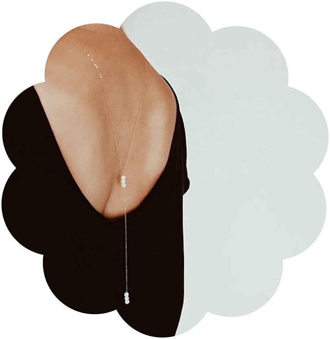 Boho Pearl Back Chain Necklace Gold Backdrop Necklace Body Chain Summer Beach Body Jewelry for Women and Girls Gifts