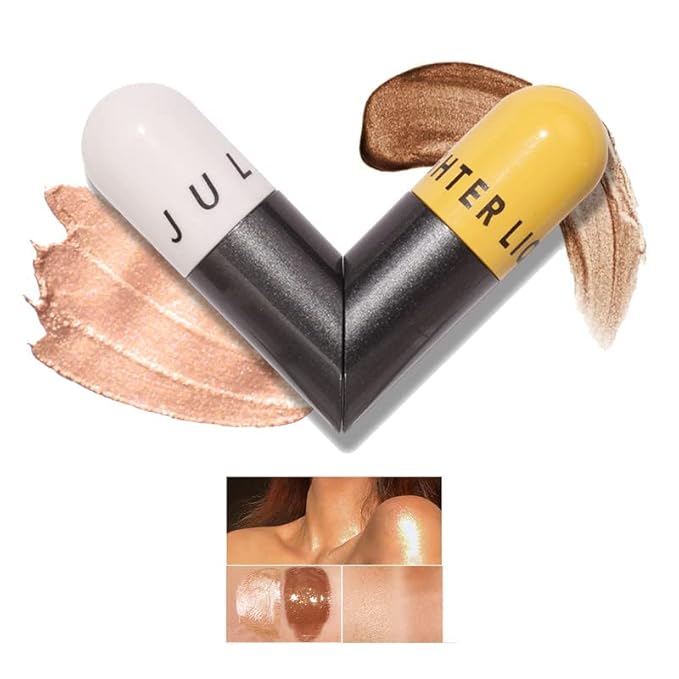 AKARY Liquid Highlighter Makeup for Face Body, Contour Foundation Illuminator Boom Stick, Two-color Highlight Shade Longwear Shimmer Glow Makeup, Valentine's Day gift (04 Champagne Gold + Warm Brown)