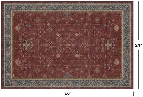 Burgundy 2x3 Washable Rugs for Entryway Indoor, Boho Kitchen Rug for Floor - Image 2