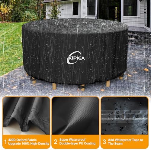 Kipiea Round Patio Table cover Waterproof, Heavy-Duty Round Patio Furniture - Image 6