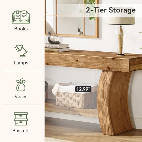 63" Solid Wood Console Table, 2-Tier Farmhouse Sofa Table - Image 5