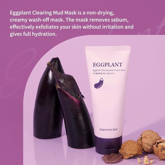 Papa Recipe Kaolin Mud Mask with Eggplant Extract – Hydrating Creamy Clay Mask for Pore Care, Gentle Exfoliation & Daily Use – With 6 Types of Hyaluronic Acid & Cica – Korean Skincare