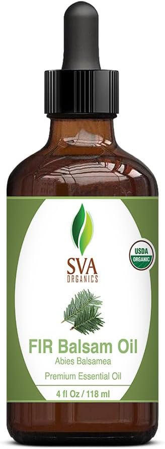 SVA Fir Balsam Essential Oil Organic – 4 Fl Oz – 100% Natural Organic Fir Oil - for Diffuser, Hair Care, Face, Skin Care, Aromatherapy, Scalp and Body Massage, Soap and Candle Making – with Dropper