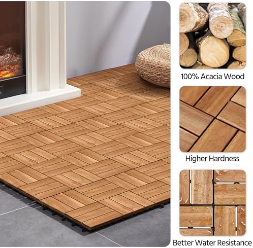 Yaheetech 108PCS Acacia Wood Deck Tiles Interlocking Patio Flooring - Image 4