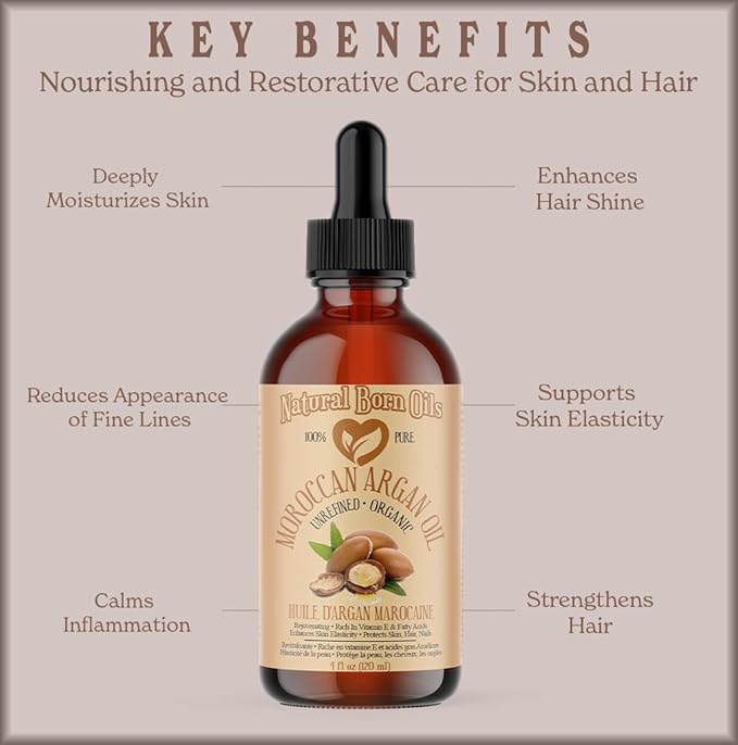 8oz Moroccan Argan Oil, 100% Pure and Natural, Cold-pressed, Organic – Works Magic on Your Skin and Hair - Includes Pump & Flip Cap