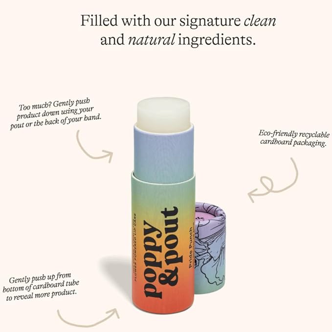 Poppy & Pout Pride Punch Jumbo Lip Balm | All Natural Lip Balms & Moisturizers | Hydrates with Beeswax, Vitamin E, Organic Coconut Oil | Cruelty-Free | Lip Balm in Recyclable Cardboard Tube