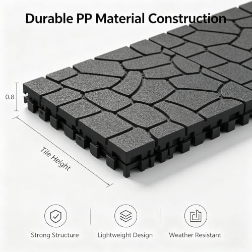 44 Pack Gray Stone Texture Interlocking Decking Tiles, 12x12 Waterproof Weather - Image 5