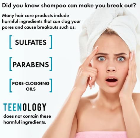 Teenology Shampoo for Teens, For Clear Skin and Healthy Hair, Natural Botanical Extracts, 16 oz. (Vanilla Almond)