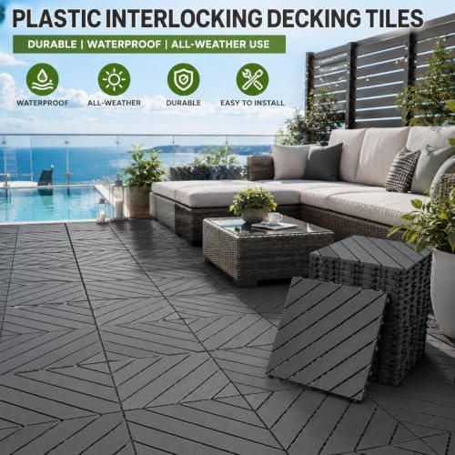 Interlocking Decking 16 Pack Plastic 12"x12" Deck Tiles Outdoor Dark Gray A - Image 4