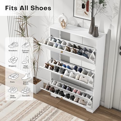 Nicetree Shoe Cabinet with 3 Flip Drawers, Modern Entryway Organizer - Image 3