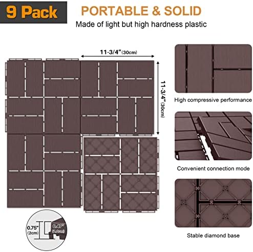 Goovilla Plastic Interlocking Deck Tiles, 9 Pack 12"x12", Dark Brown - Image 3