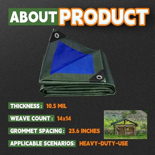 RAINDEWAY 16x20 Feet Tarps Heavy Duty Waterproof 10.5 Mil Outdoor Poly Tarp - Image 5