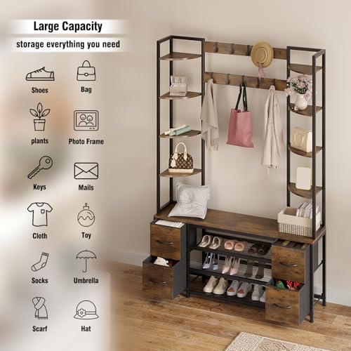 GiftGo Hall Tree with Bench and Shoe Storage 47.2" Entryway Coat Rack - Image 3