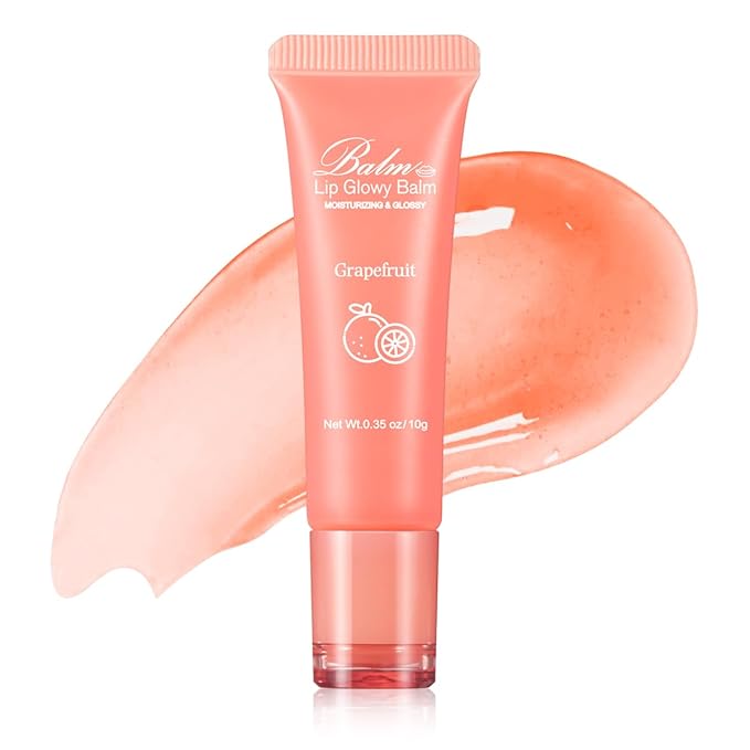 GECOMO Lip Glowy Balm, Moisturizing Lip Gloss, Nourishing Glossy Transparent Plumping Oil, Non-sticky Tinted Toot Lip Balm for Lip Care (GRAPEFRUIT) 0.35oz