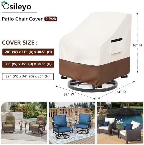 Patio Chair Covers 2 Pack, Swivel Lounge Chair Cover, Waterproof Heavy Duty - Image 2