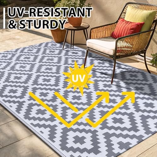 Smiry Outdoor Rug 8x10 ft Waterproof Reversible Boho Mat - Image 5