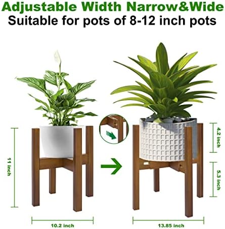 Rnined Adjustable Plant Stand Indoor, Bamboo Mid Century Modern Plants Stands - Image 3