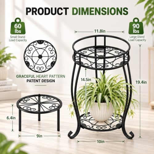 TOSKING 2-Tier & Single Metal Plant Stand Set, Indoor Outdoor - Image 4
