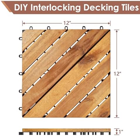 PrimeZone 81 PCS Solid Acacia Wood Interlocking Patio Deck Tiles Outdoor - Image 2