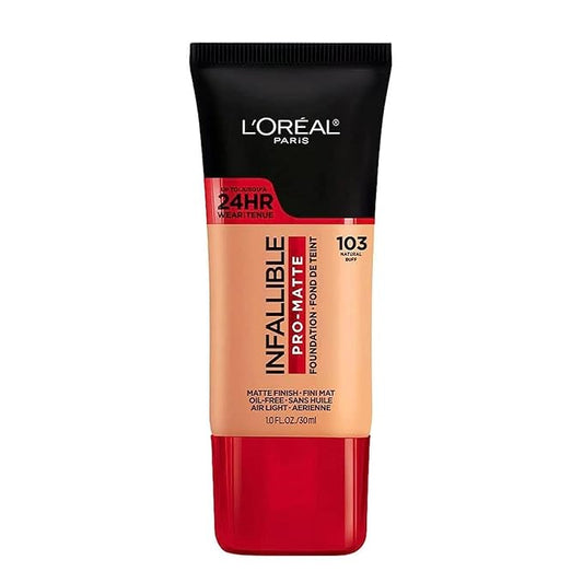 L'Oreal Paris Cosmetics Makeup Infallible Pro-Matte Liquid Longwear Foundation, Natural Buff, 1 fl oz.