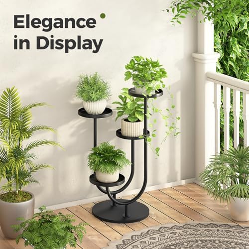 Bamworld Metal Plant Stand 4 Pots Corner Black - Image 4