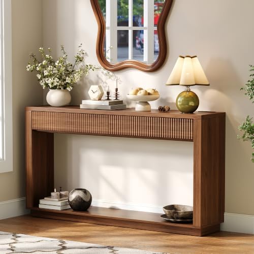 63 Inch Console Table with Storage, Fluted Wood Entryway Table by Boonatu