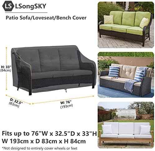 Patio 3-Seater Sofa Cover, Outdoor Couch Cover Fits up to 76W x 32.5D x 33H - Image 3