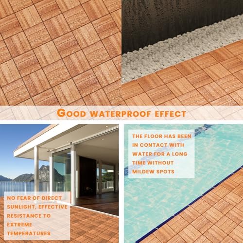 108Pcs Interlocking Deck Tiles, Acacia Wood Flooring, 12x12in Raised Base - Image 3