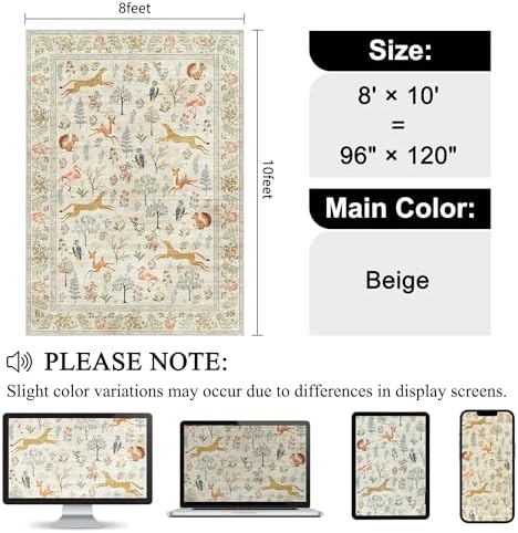 DUKINO 8x10 Area Rugs, Washable Soft Animal Bedroom Rug Non Slip - Image 2