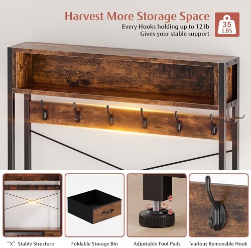 Hall Tree with Bench and Hooks, 39.4" Shoe and Coat Rack Entryway Organizer - Image 5